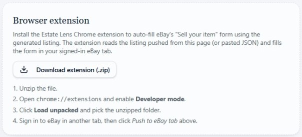 Screenshot — extension autofilling eBay